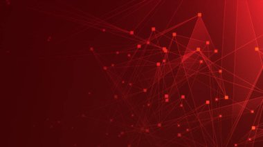 Teknoloji geçmişine sahip soyut kırmızı çokgen teknoloji ağı. Soyut noktalar ve satır dokusu arka planı. 3d oluşturma.
