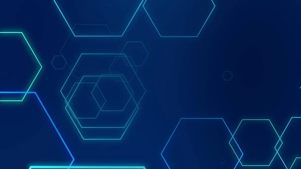 Hexagon Geometrische Blauwe Neon Verlichting Technologie Tech Donkere Achtergrond Abstract — Stockfoto