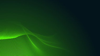 Nokta yeşil dalga ışık ekran gradyan dokusu koyu arkaplan. Soyut teknoloji büyük veri dijital arkaplanı. 3d oluşturma.