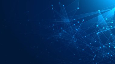 Teknoloji geçmişine sahip soyut mavi çokgen teknoloji ağı. Soyut noktalar ve satır dokusu arka planı. 3d oluşturma.