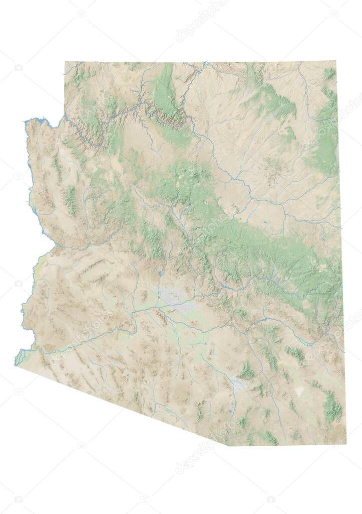 High resolution topographic map of Arizona