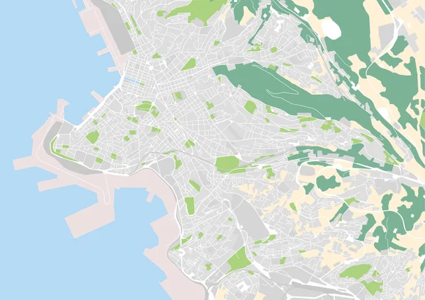 Mappa vettoriale della città di Trieste, Italia — Vettoriale Stock