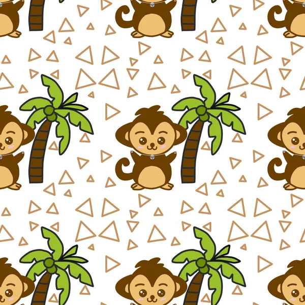 Texture Cartoon Monkey Coconut Tree Seamless Pattern Background Illustrators Drawing — Stock Photo, Image