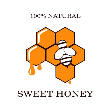 Tatlım logo ürünleri rozetleri, bal ve arı etiketlerini beyaz arka plan üzerinde izole. Tasarım öğeleri. Vektör çizimler.