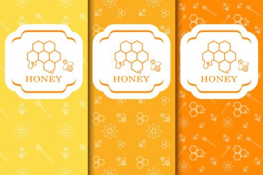 Bal, arı ve çiçekler ile Seamless modeli. Ambalaj şablonu. Tasarım öğeleri. Vektör çizimler.