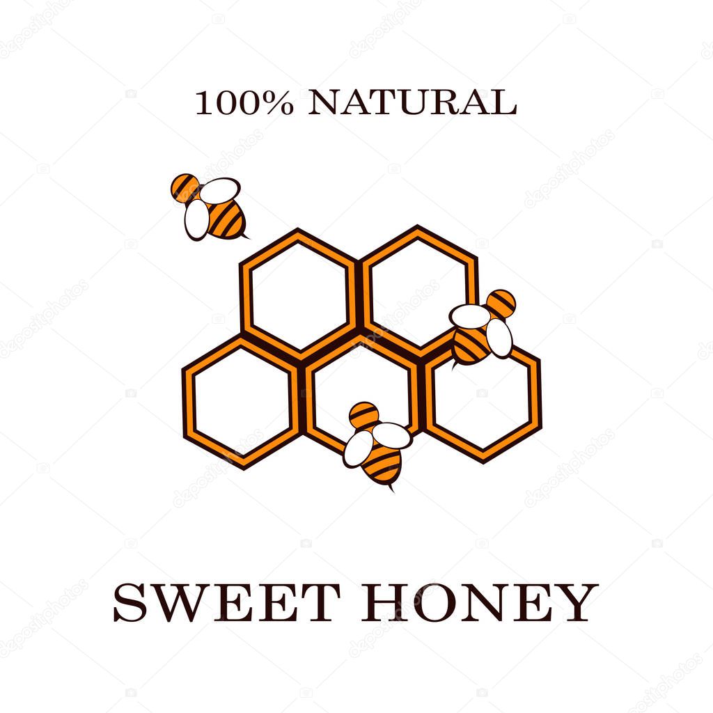 Honey and bee labels for honey logo products badges, isolated on white background. Design elements. Vector illustrations.