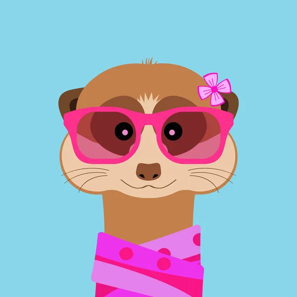 Retrato menina Meerkat com óculos rosa e scarff. Ilustração vetorial . —  Vetores de Stock