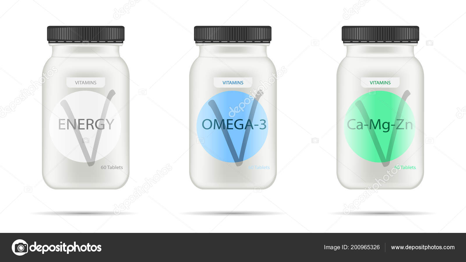 Download White Matte Plastic Bottle With Black Lid For Vitamins Tablets Pills Realistic Packaging Mockup Template With Sample Design Medical Container Front View Vector Illustration Vector Image By C Vandycandy Vector Stock 200965326
