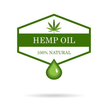 Marihuana yaprağı. Tıbbi esrar. Kenevir yağı. Esrar özü. Simge ürün etiket ve logo grafik şablonu. İzole vektör çizim.