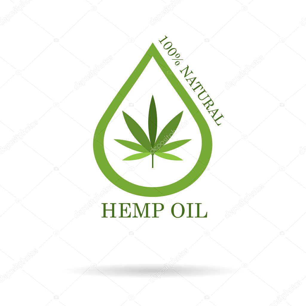 Marijuana leaf. Medical cannabis. Hemp oil. Cannabis extract. Icon product label and logo graphic template. Isolated vector illustration