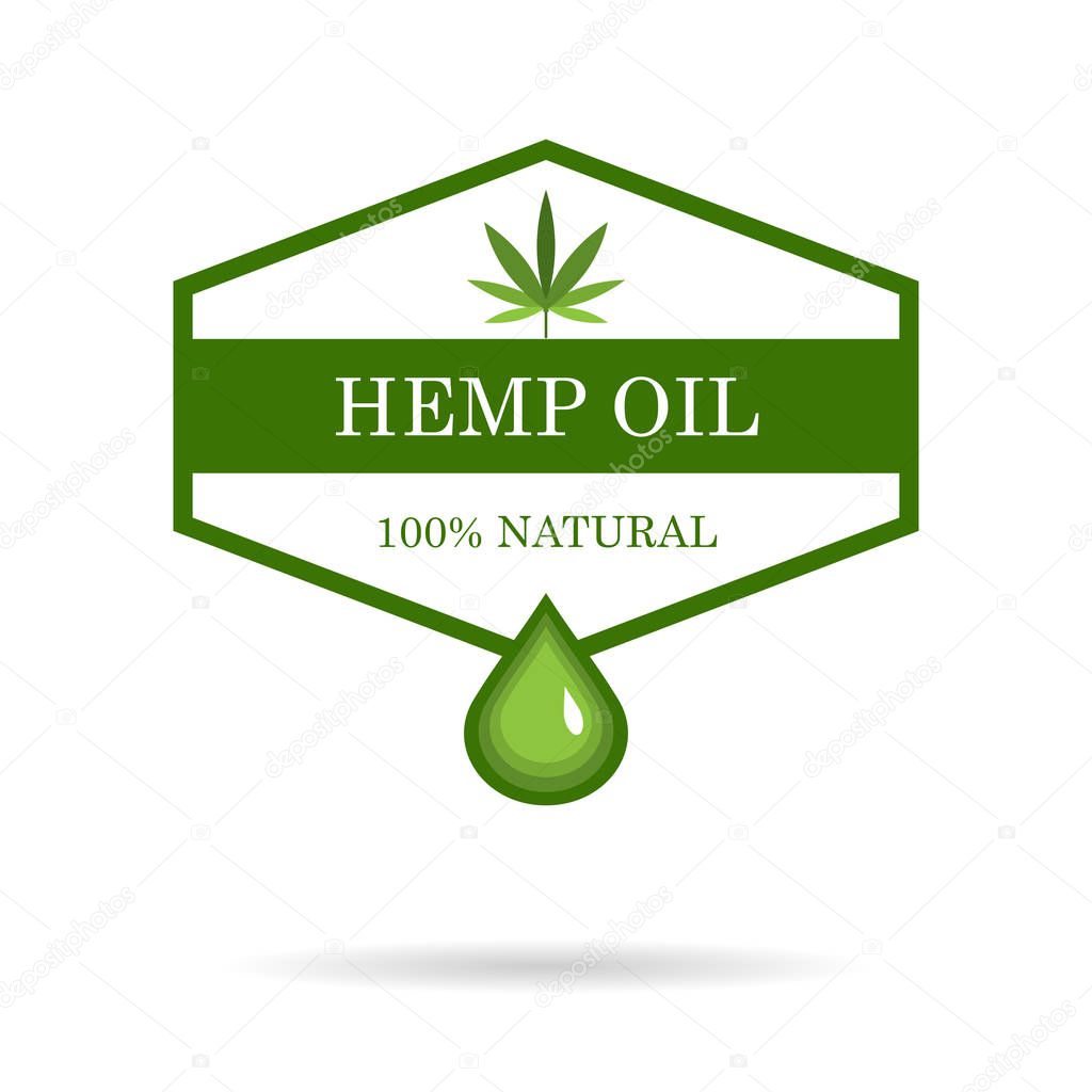 Marijuana leaf. Medical cannabis. Hemp oil. Cannabis extract. Icon product label and logo graphic template. Isolated vector illustration