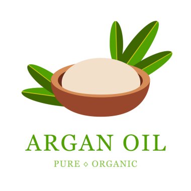 Argan yağı cilt bakımı kozmetik. Argan tohumlar, yağ üretimi için. Cilt ve saç için çok besleyici. Ambalaj tasarım şablonu ve amblemi.