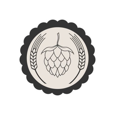 Hop ve arpa amblemi simge etiketi logosu. Bira pub amblemi. Zanaat bira logo. Vektör çizim.