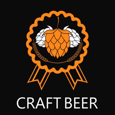 Hop ve arpa amblemi simge etiketi logosu. Bira pub amblemi. Zanaat bira logo. Vektör çizim.