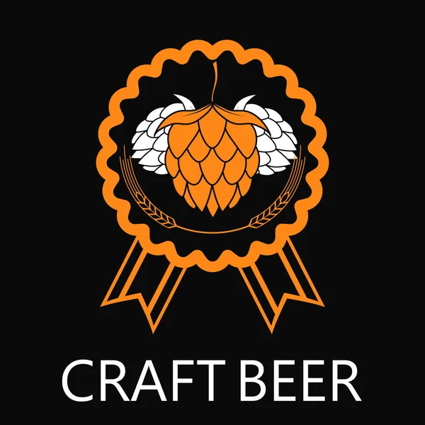 Logo de l'étiquette emblème du houblon et de l'orge. Emblème du pub de bière. Logotype de bière artisanale. Illustration vectorielle . — Image vectorielle
