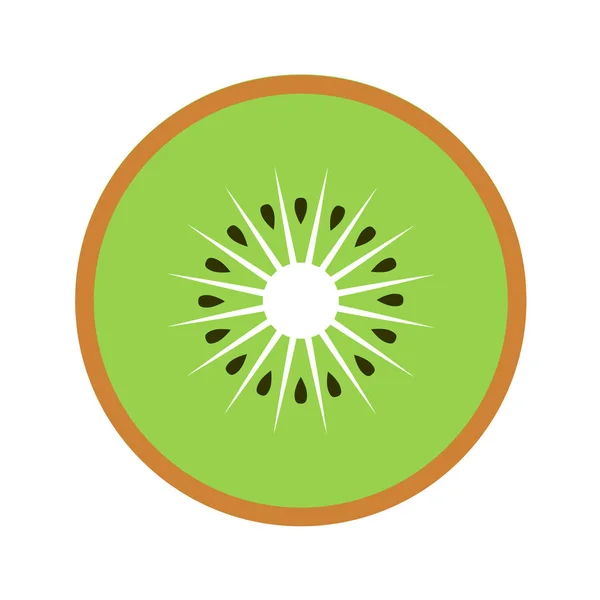 Kivi Meyve dilim closeup simgesi, yeşil yuvarlak kiwi parçası. Logo tasarımı, düz vektör çizim. — Stok Vektör