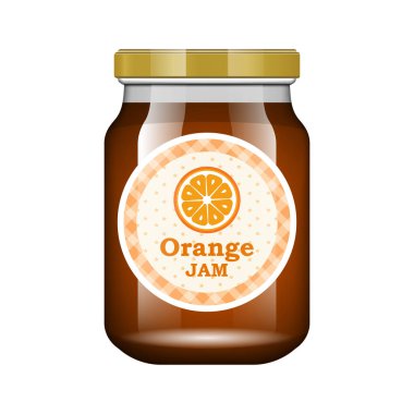 Turuncu reçel. Kavanoz reçel ile cam ve yapılandırın. Vektör çizim. Ambalaj koleksiyonu. Reçel için etiket. Banka gerçekçi. Cam kavanoz tasarım etiketi ve logosu ile alay.