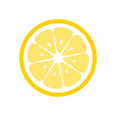 Limon meyve dilim closeup simgesi, limon parçası yuvarlak. Logo tasarımı, düz vektör çizim.