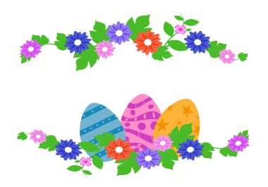 Çiçekli Beyaz arka plan üzerinde izole yeşil çim Paskalya yumurta. Vektör çizim.