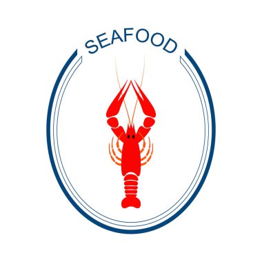 Kerevit logosunu görmeniz gerekir. Kızılırmak ıstakoz, bilinenlerin veya kabuklu lezzetleri beyaz arka plan üzerinde izole. Deniz ürünleri tasarım. Vektör çizim.