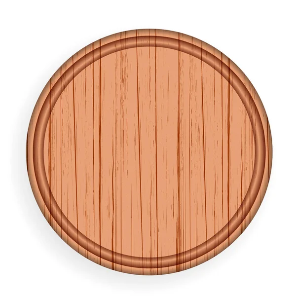 Round wooden plate. Kitchen cutting board vector illustration isolated on white background. — Stock Vector