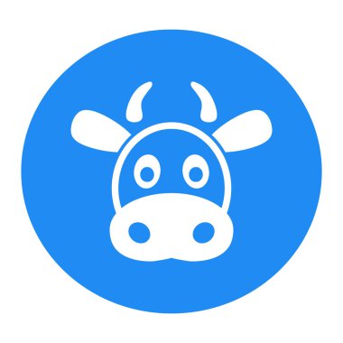 İnek düz simgesi. Tek yüksek kaliteli anahat simgesi. Komik karikatür vektör inek yüz logo şablonu. Vektör çizim