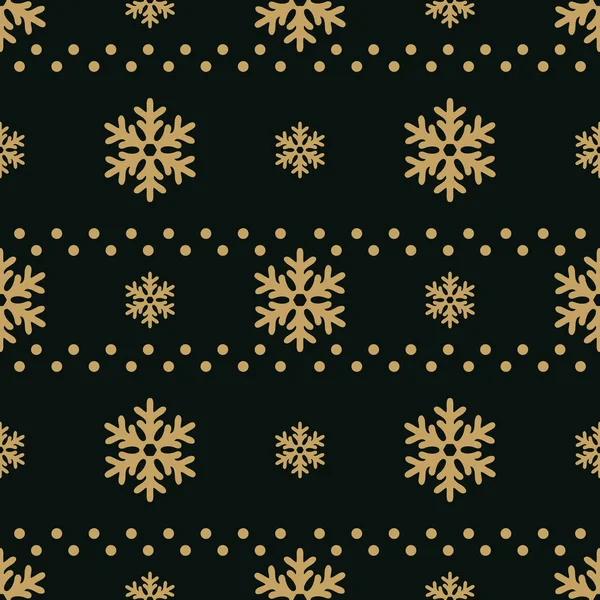 Winter black background with gold snowflakes. For textile, paper, scrapbooking, wrapping, web and print design. Seamless pattern. Vector illustration. — Stock Vector