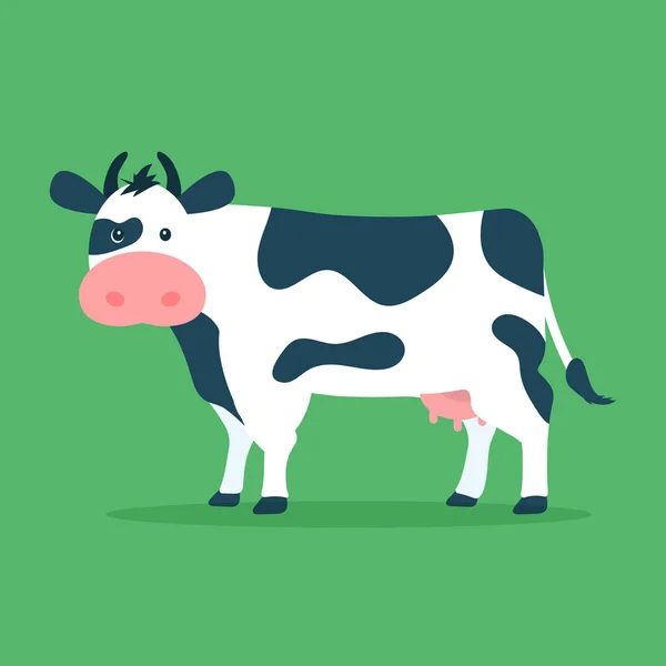 Linda vaca aislada sobre fondo verde. Ilustración vectorial en estilo de diseño plano de dibujos animados . — Vector de stock