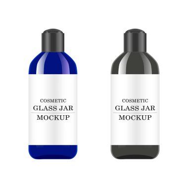 Kozmetik Parfümeri Ürünleri - vücut krem, jel, tereyağı, bodur, şampuan, için plastik kapak ile gerçekçi beyaz kavanoz jel, Cilt Bakımı, toz. Premium ürün. Paket şablon. Vektör yukarı alay.