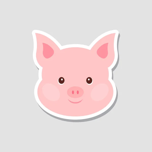 Adesivo di Natale. Ritratto di maiale rosa. Faccia divertente cartone animato di animale da fattoria. Illustrazione vettoriale, Felice anno nuovo . — Vettoriale Stock