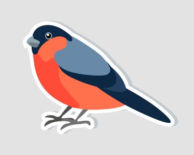 Beyaz arka plan üzerinde izole şakrak kuşu oturuyor. Noel etiket. Kış simgesi. Vektör çizim