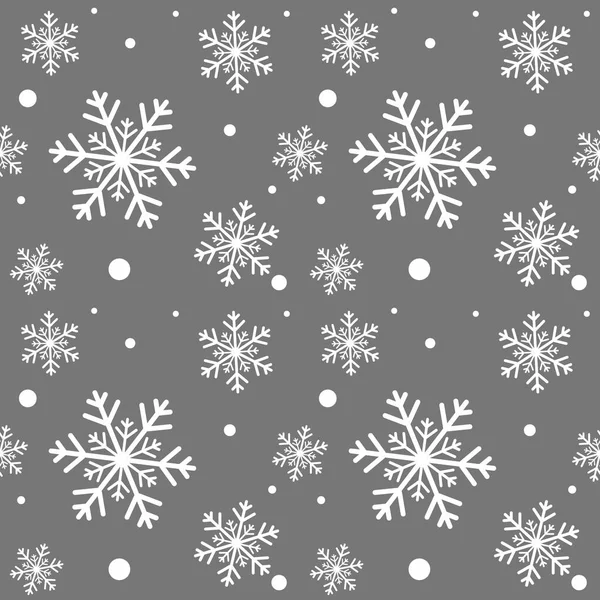 Wintergrauer Hintergrund mit weißen Schneeflocken. für Textilien, Papier, Scrapbooking, Verpackung, Web- und Printdesign. nahtloses Muster. Vektorillustration. Weihnachten und Neujahr Design. — Stockvektor