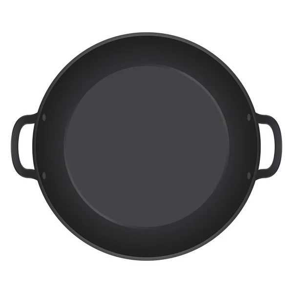 Empty frying pan, top view isolated on white background. Realistic steel pan. Vector illustration mockup. — Stock Vector