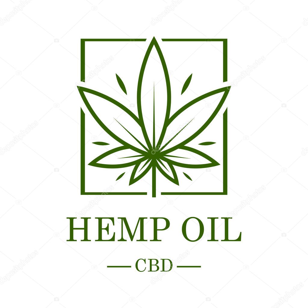 Marijuana leaf. Medical cannabis. Hemp oil. Cannabis extract. Icon product label and logo graphic template. Isolated vector illustration