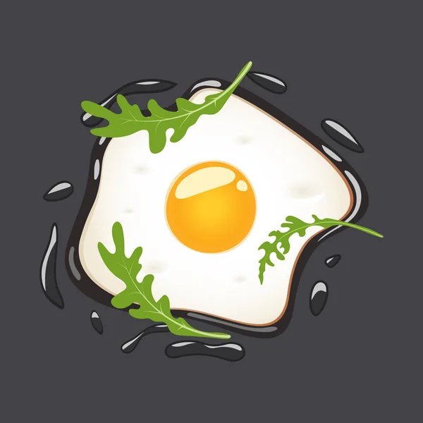 Huevos fritos con rúcula, aislados sobre fondo gris. Ilustración vectorial . — Vector de stock