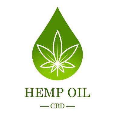 Marihuana yaprağı. Tıbbi esrar. Kenevir yağı. Esrar özü. Simge ürün etiket ve logo grafik şablonu. İzole vektör çizim.