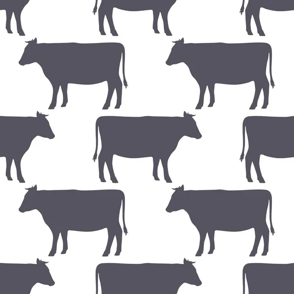 Silueta de vaca patrón sin costura. Carne de res. Antecedentes para el envasado de alimentos o diseño de carnicería. Ilustración vectorial . — Vector de stock