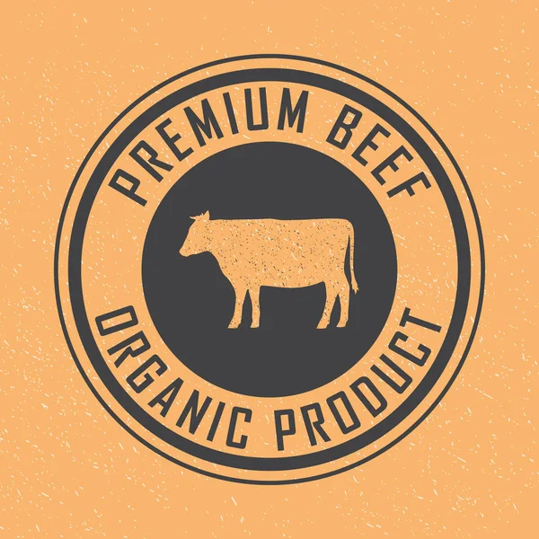 Premium Rindfleisch Logo Etiketten Abzeichen Und Designelemente Retro Stil Vektorillustration — Stockvektor