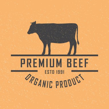 Premium sığır eti logosunu görmeniz gerekir. Etiketler, rozetleri ve tasarım öğeleri. Retro tarzı. Vektör çizim
