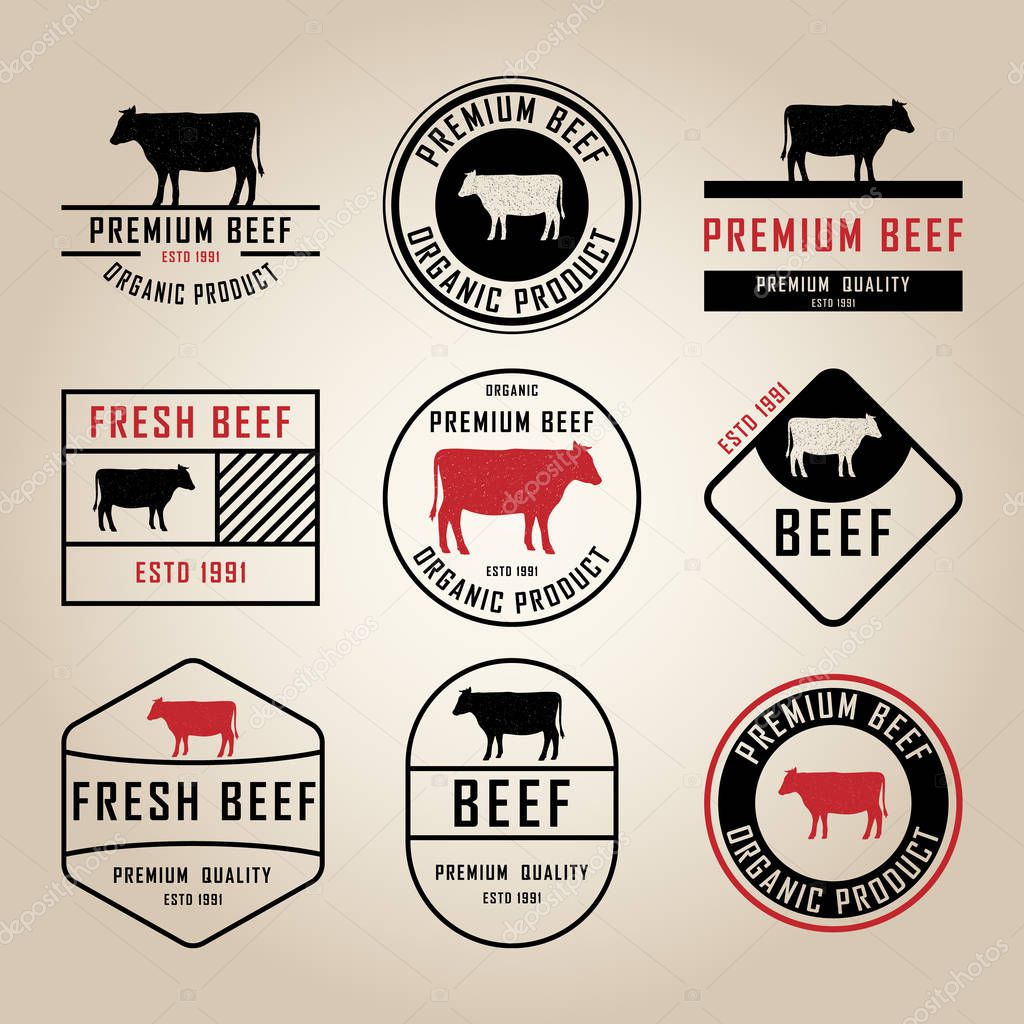 Set of premium beef labels, badges and design elements. Vector Illustration