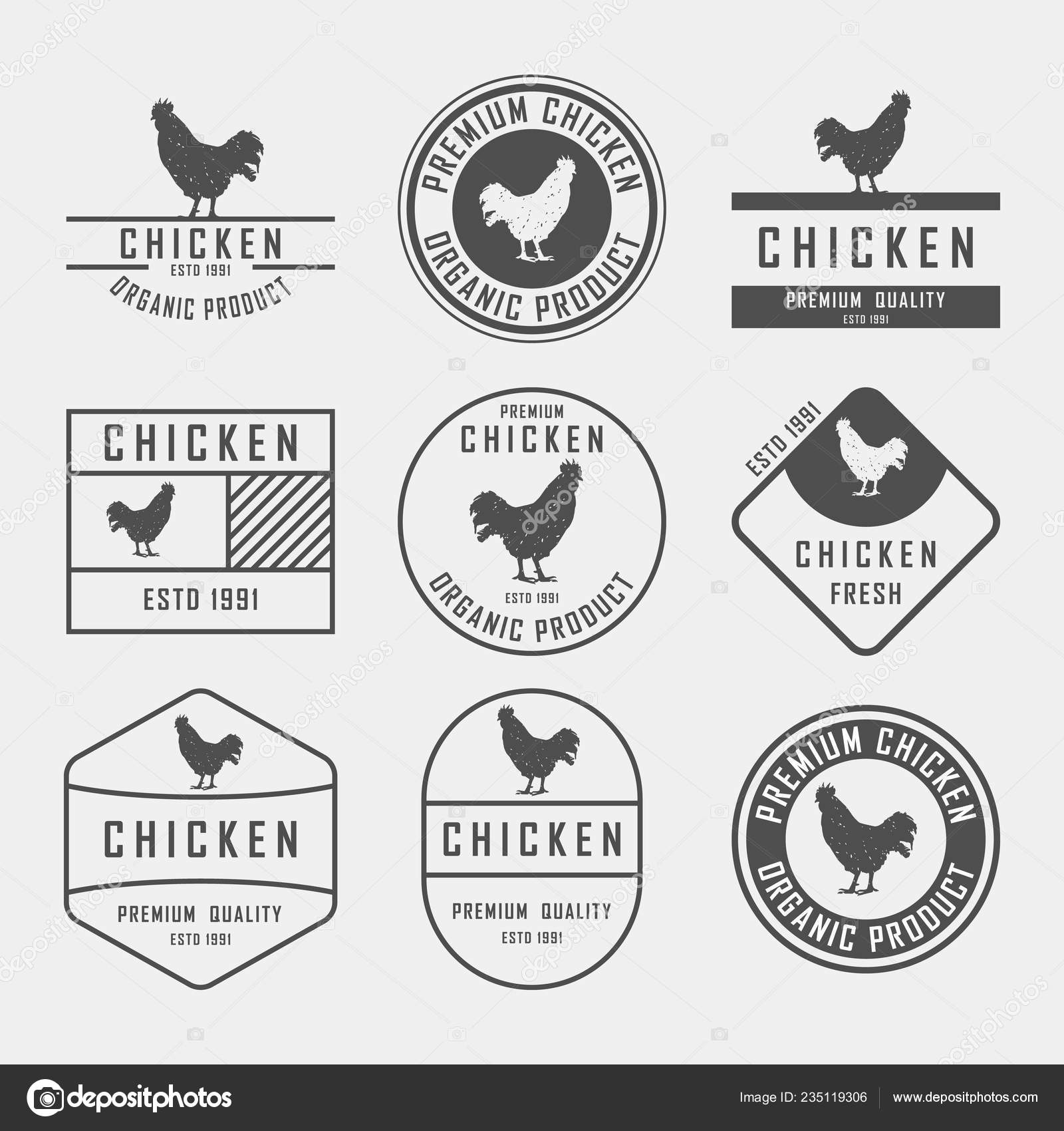 Set of premium chicken labels, badges and design elements. Vector