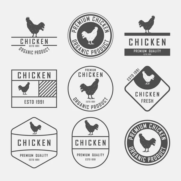 Prémium csirke címke, jelvény és tervezési elemek összessége. Vektoros illusztráció. Csirke logó. — Stock Vector