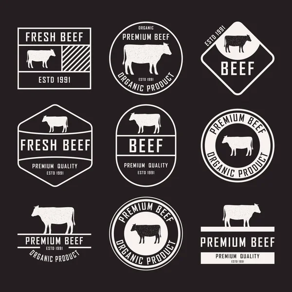 Set of premium beef labels, badges and design elements. Vector Illustration. — Stock Vector