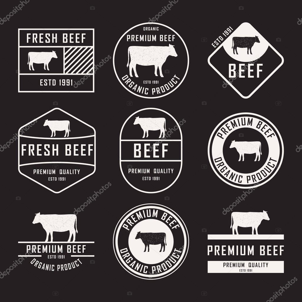 Set of premium beef labels, badges and design elements. Vector Illustration