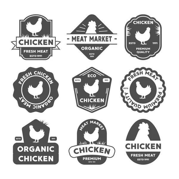 Conjunto de rótulos de frango premium, crachás e elementos de design. Logotipo orgânico de frango. Ilustração vetorial . — Vetor de Stock