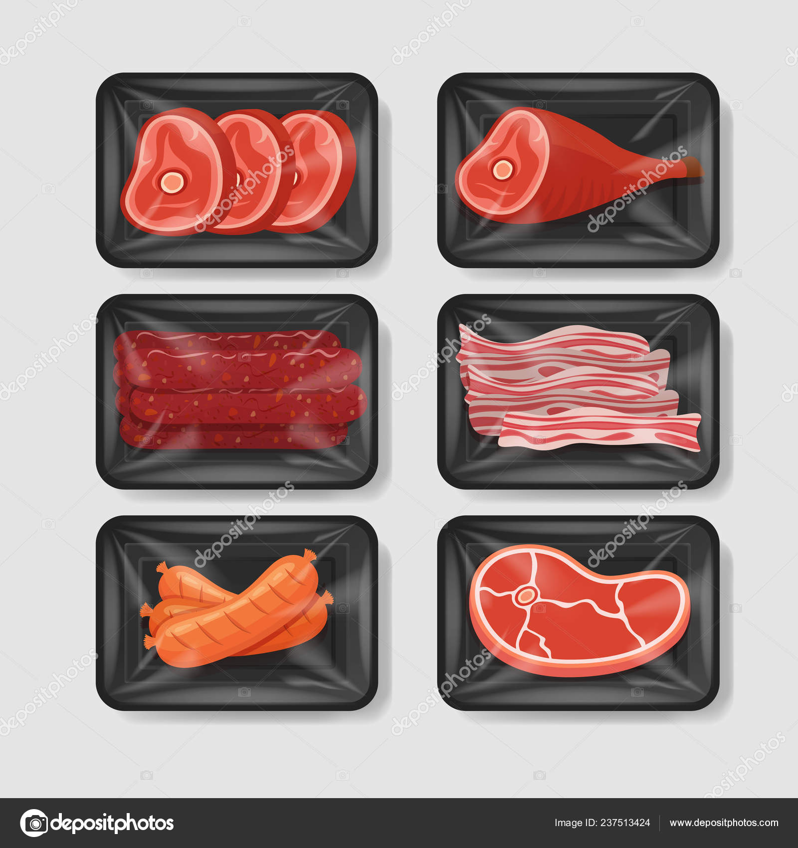 Download Various Meat Products In Plastic Tray Container With Cellophane Cover Mockup Template For Your Design Plastic Food Container Vector Illustration Stock Vector Royalty Free Vector Image By C Vandycandy 237513424