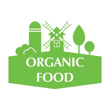 Çiftlik evi kavramı logo. Çiftlik manzara şablonu. Etiketi, organik ve doğal tarım ürünleri. Beyaz arka plan üzerinde izole yeşil logo. Vektör çizim.