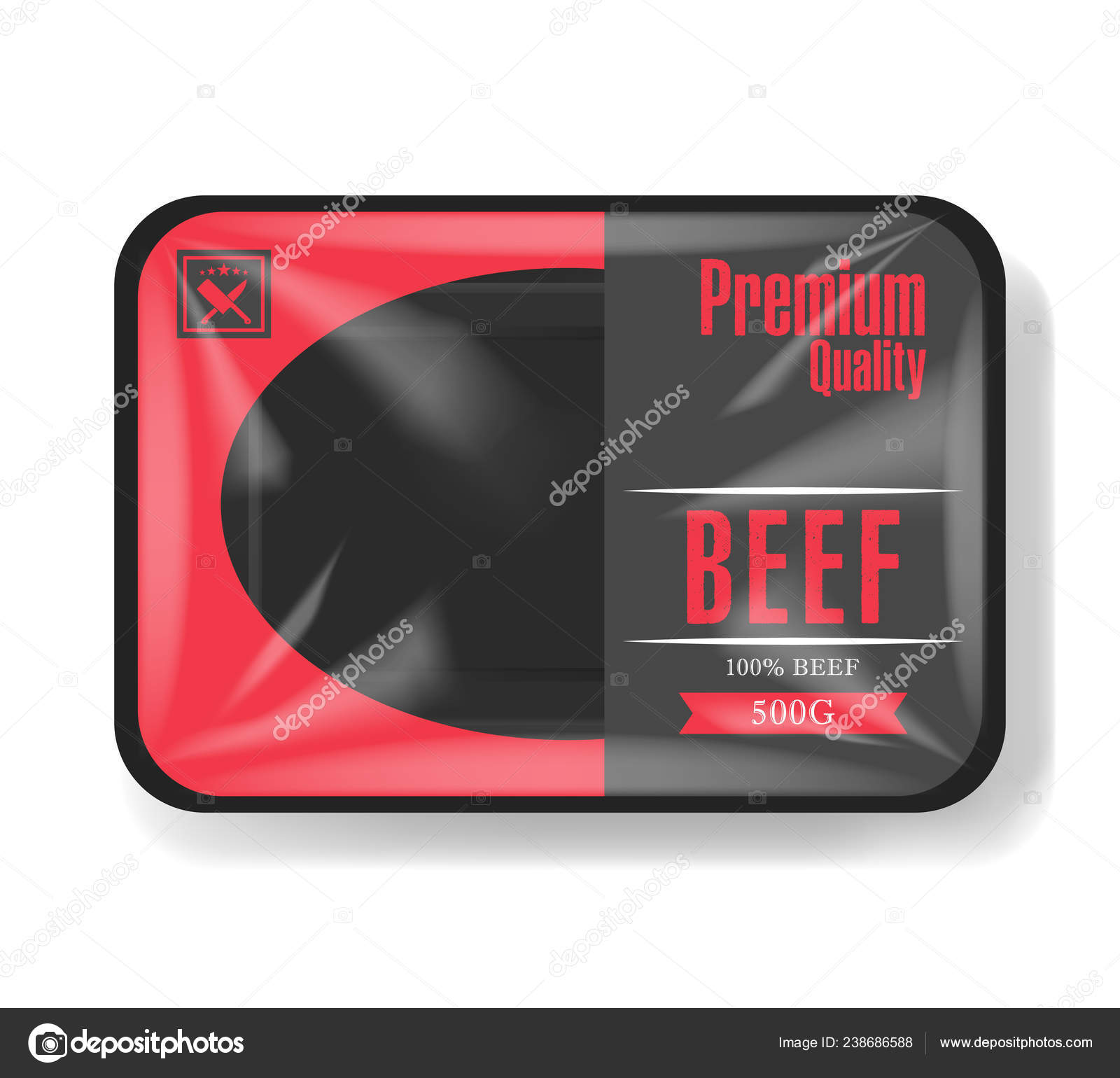 Download Beef Meat Packaging Plastic Tray Container With Cellophane Cover Mockup Template For Your Design Plastic Food Container Vector Illustration Vector Image By C Vandycandy Vector Stock 238686588