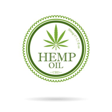 Marihuana yaprağı. Tıbbi esrar. Kenevir yağı. Esrar özü. Simge ürün etiket ve logo grafik şablonu. İzole vektör çizim.