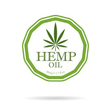 Marihuana yaprağı. Tıbbi esrar. Kenevir yağı. Esrar özü. Simge ürün etiket ve logo grafik şablonu. İzole vektör çizim.